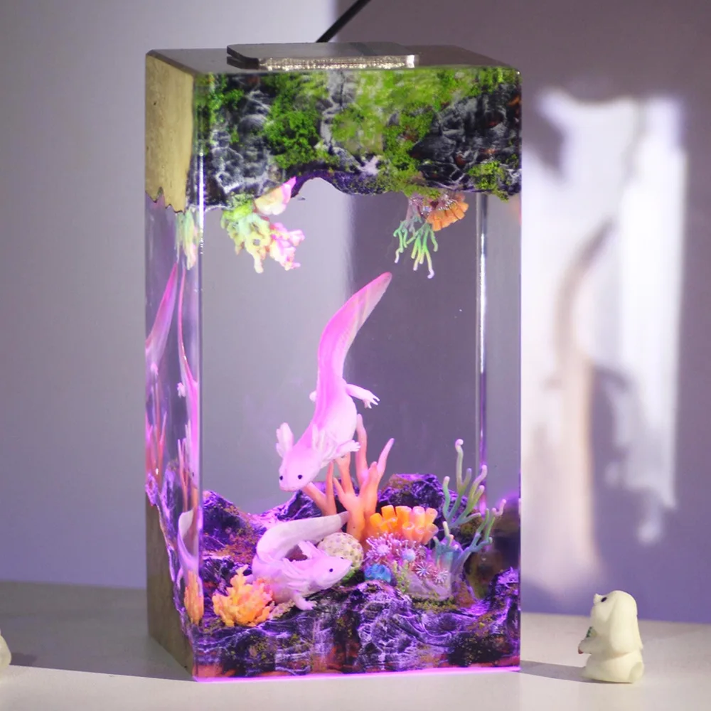 1pcs Salamanders Organism Resin Table Light Creactive Art Decoration Lamp Mysterious Valley River Theme Night Light USB Charge