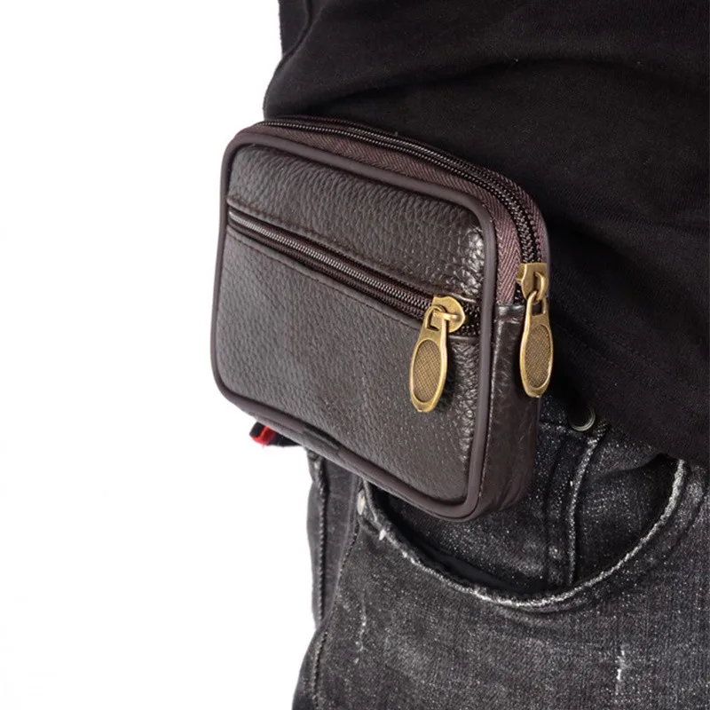 Men Fashion Cowhide Leather Fanny Waist Bag Classic Texture Delicate Chic Business Mobile Phone Belt Bum Pouch Banana Hip Bags