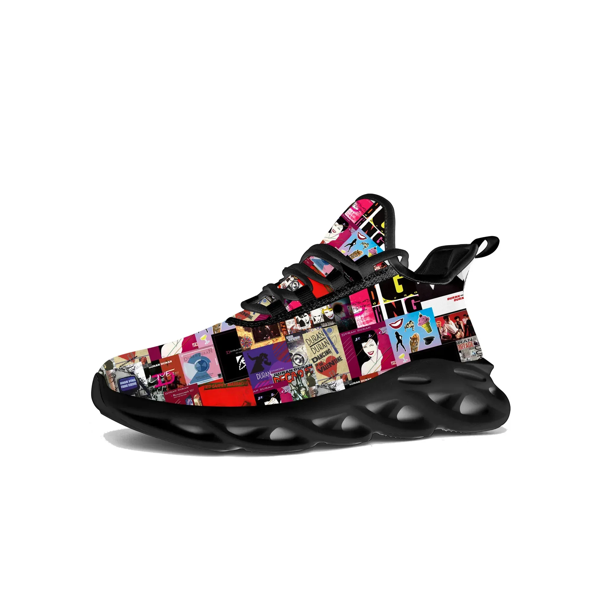 Duran Duran Flats Sneakers para homens e mulheres, calçado de malha com renda, sapatos de dança pretos feitos sob medida, tênis de corrida esportiva de rock band