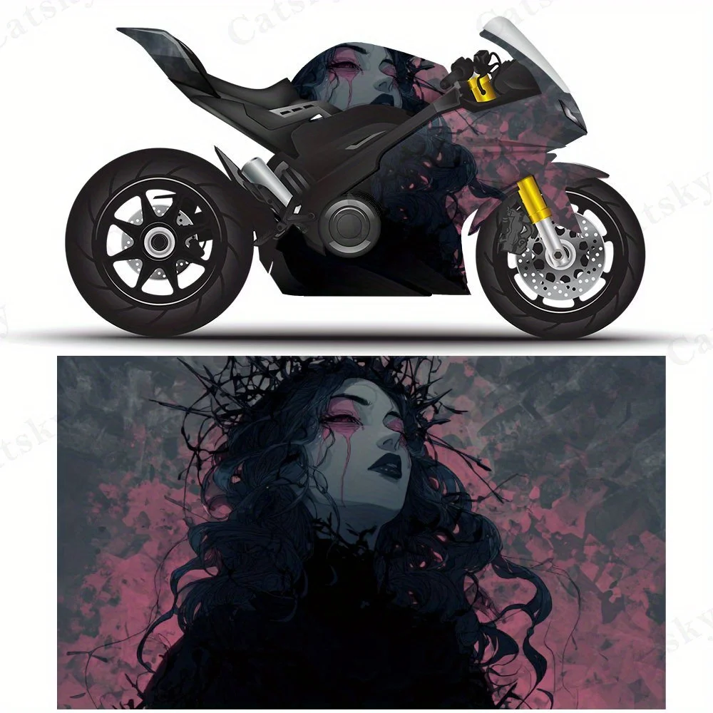 Dark Thorn Queen Motorcycle Film Stickers, Durable PVC Adhesive Decals for Motorcycle Customization, Weather-Resistant Protectiv