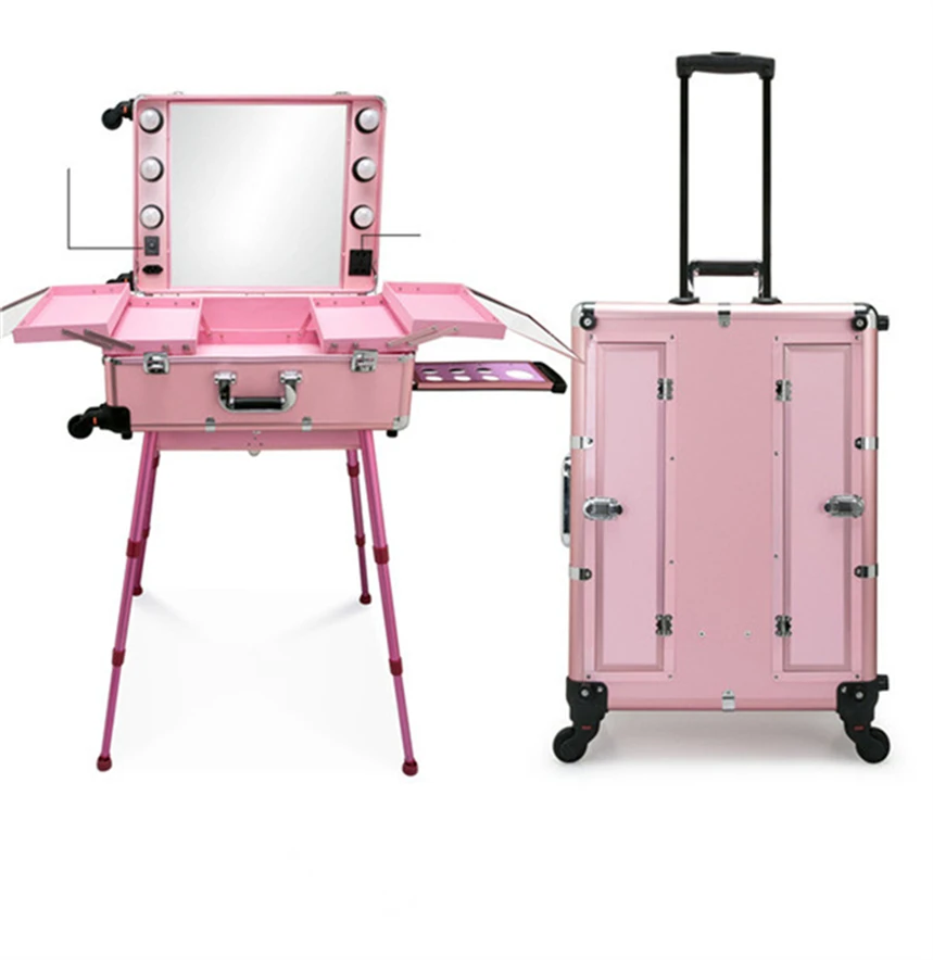Top Led Makeup Station 24 Inch Big Storage Makeup Carry case  Portable  6bulb Lash Hair Kits Suitcase With Lights