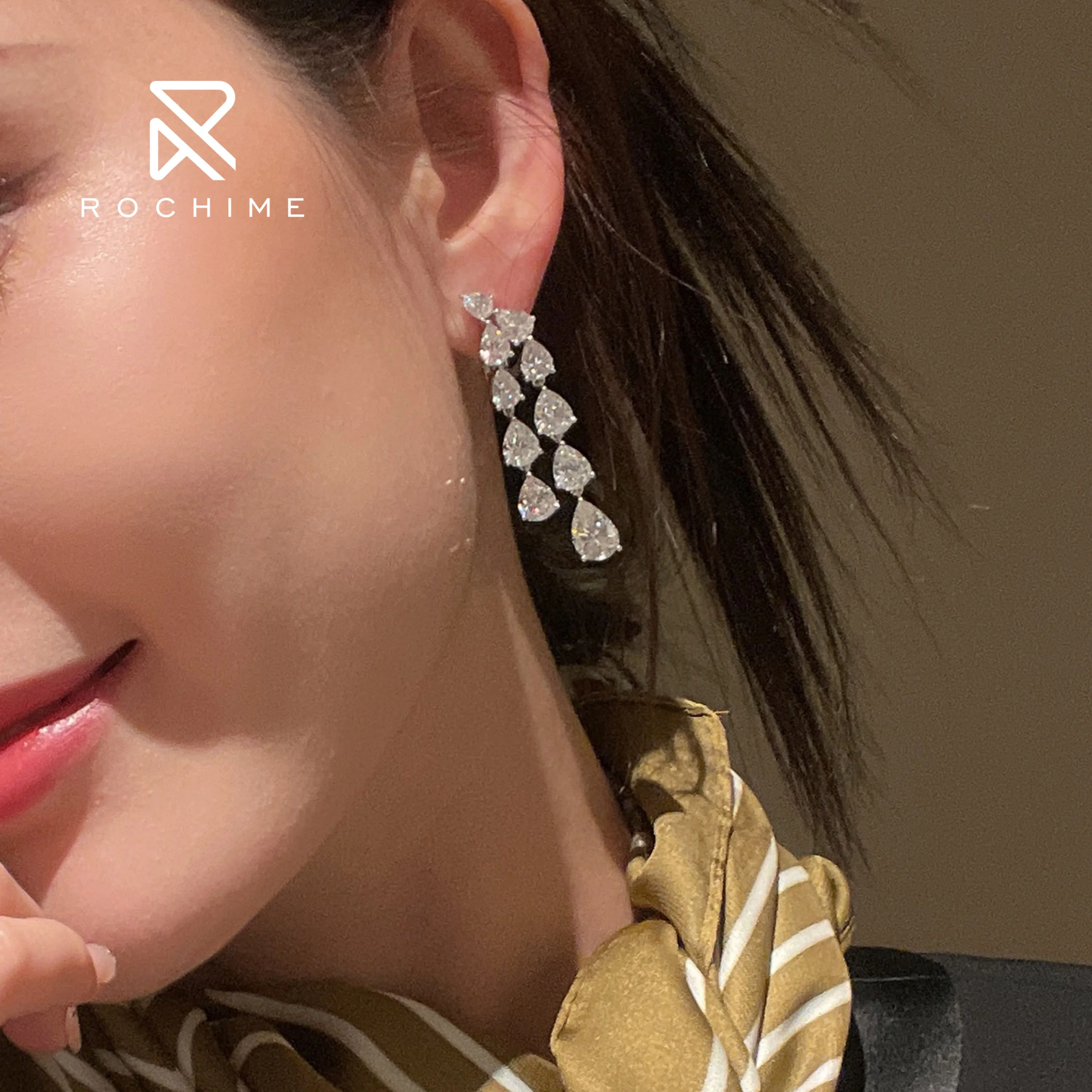 Rochime-pendientes de diamante amarillo brillante para mujer, de lujo, Plata de Ley 925, chapado en oro, circonita, joyería fina