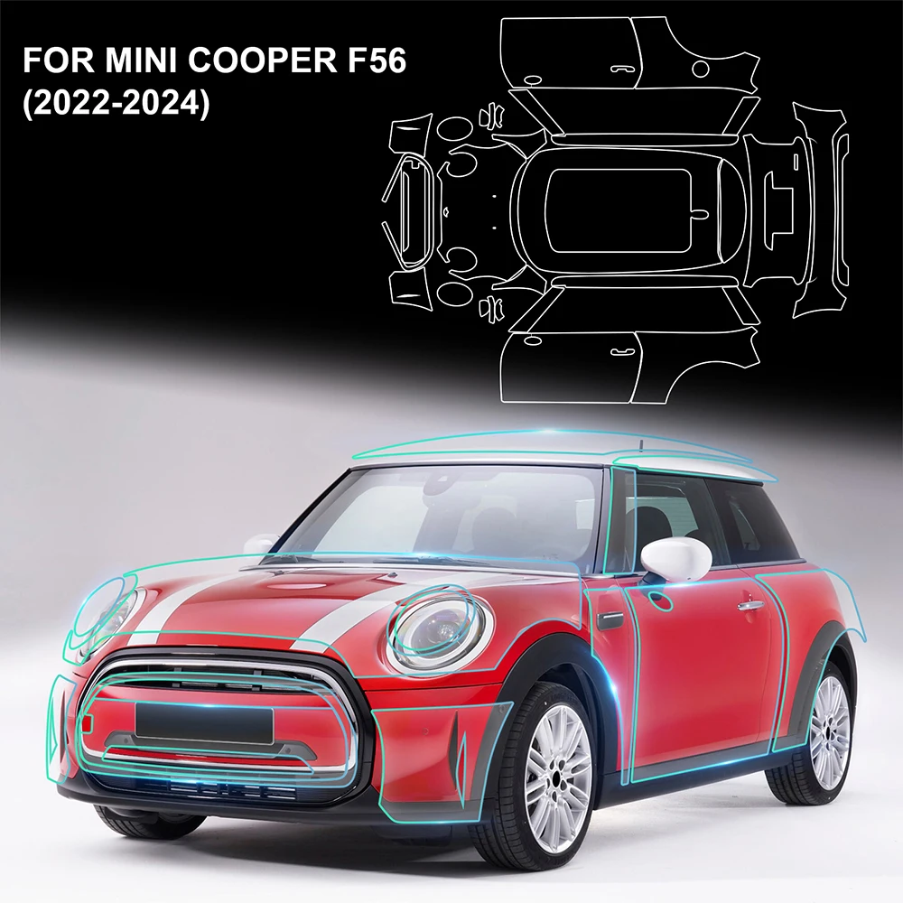 KUNGKIC 8.5mil PPF TPU for Mini Cooper F56 2022-2024 Paint Protection Film Precut Car Sticker Clear Kit Bra Transparent Film