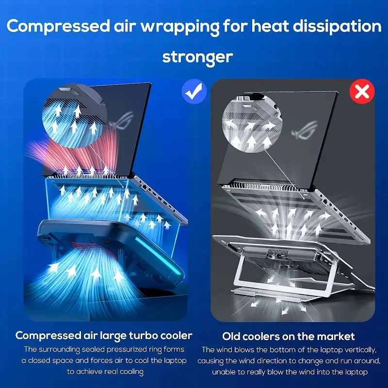 Laptop Cooling Pad Gaming Notebook Cooler RGB LED Display 30W Strong Air Flow Adjustable Stand for 12 to 17 Inch MacBook Pro