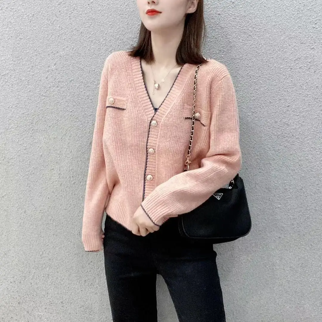 Women\'s Sweater Winter Button Blue V-neck Knit Tops for Woman Cardigan Red New Knitwear Y2k Vintage in Promotion Korean Style