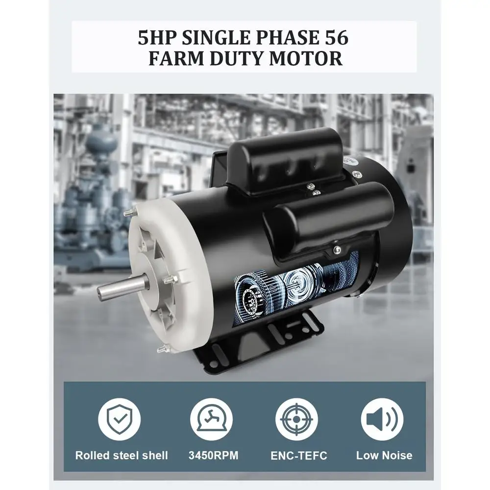 5HP 전기 모터 단상 3450 RPM TEFC 60Hz 208-230V 농장 의무 56 프레임 5/8" 샤프트 직경
