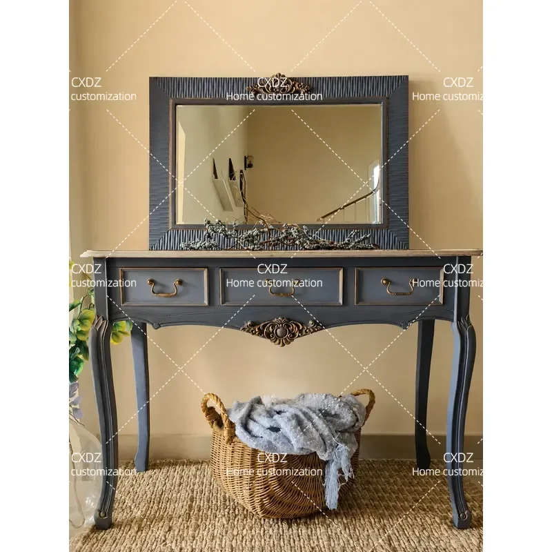 Retro Solid Wood Dresser with Drawers Storage Table French Country Style Makeup Vanity Customizable Furniture