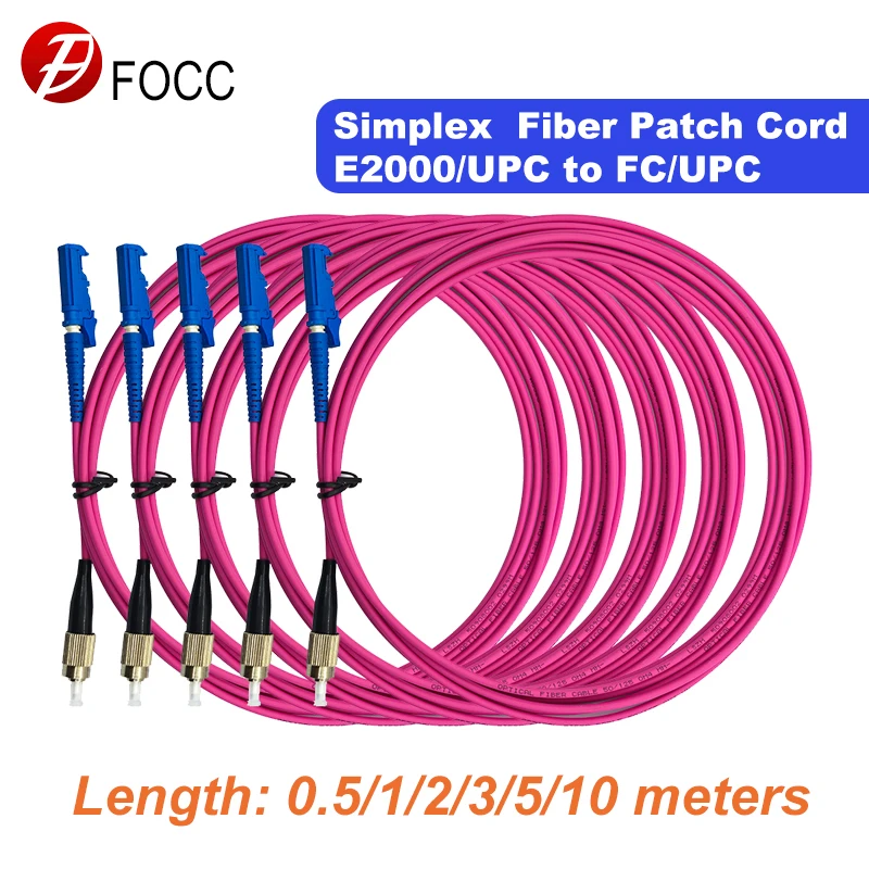 FOCC Fiber Patch Cable Fiber Optic Patch Cord Cable E2000/UPC to FC/UPC OM4 Simplex Core 3.0mm Single Mode Internet Cable Fibre
