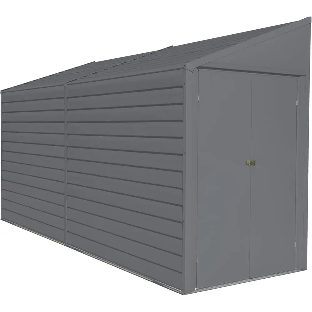 4' x 10' Galvanized Steel Storage Shed with Sloped Roof and Double Doors, UV-Protected, Charcoal