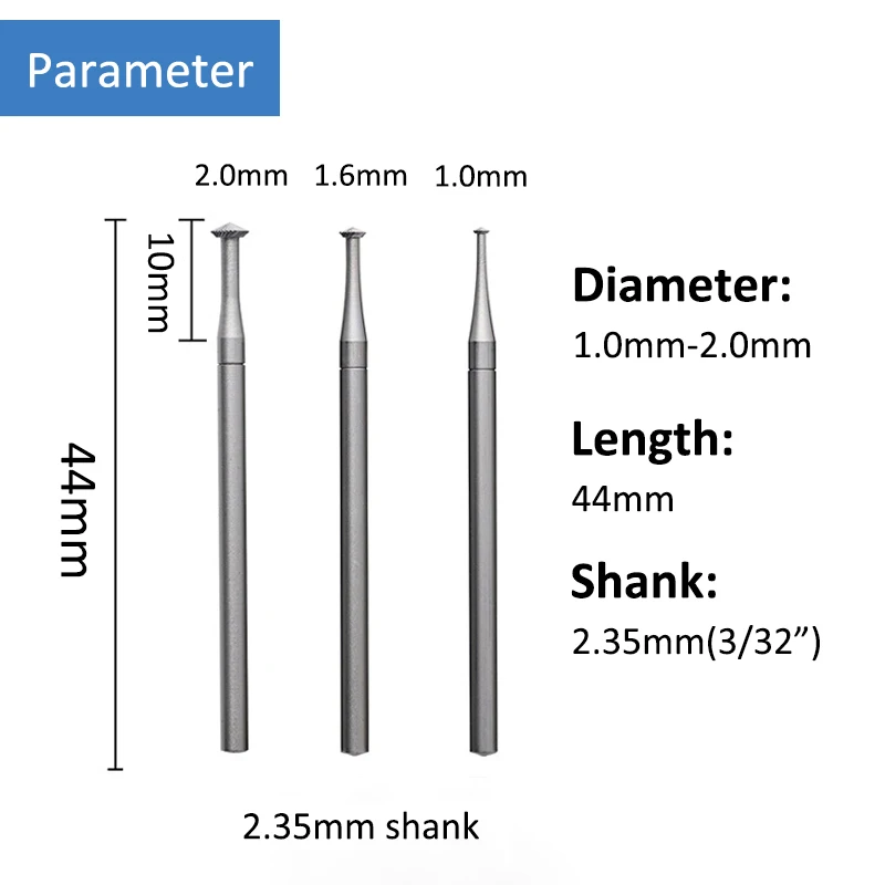 콘 텅스텐 스틸 조각 나이프 2.35mm 생크 올리브 앰버 라우터 밀 엔드 비트 테이퍼 밀링 커터, 1.0mm-2.0mm, 1-6 개