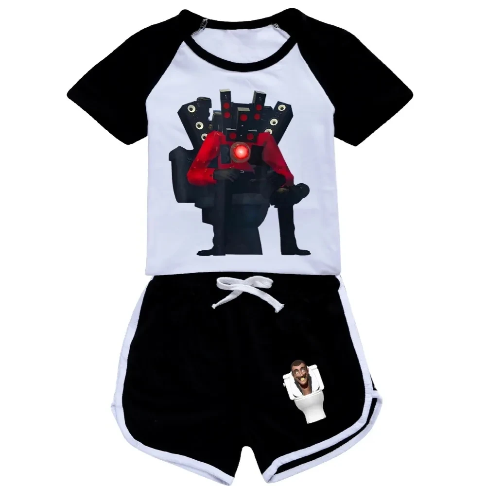 Summer New Horror Ame Skibidi Toilet Clothes Sets Kids Cartoon T-shirt Shorts Two-piece Suit for Boys Tracksuit Girls Outfits