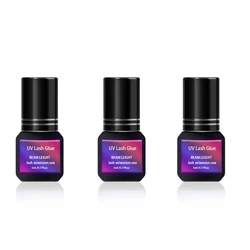 3 Bottles UV Lash Glue Clear 5ml Gel Soft Quick Dry Eyelash Extensions Adhesive Tools Lash Extension Supplies UV Eyelash Glue