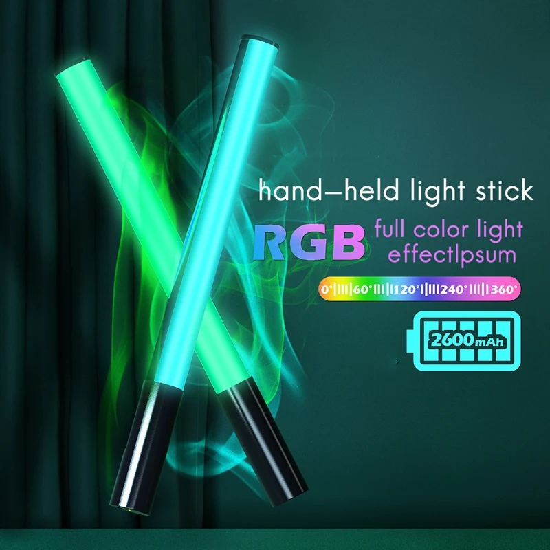 แท่งเติมแสงเติมสีแบบมือถือ RGB ชาร์จไฟได้สำหรับถ่ายภาพ2500K-9900K + RGB