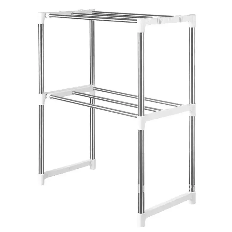 Detachable 2-Layer Microwave Oven Shelf Rack Standing Type Multi-functional Double Kitchen Storage Holders Stainless Steel Rack