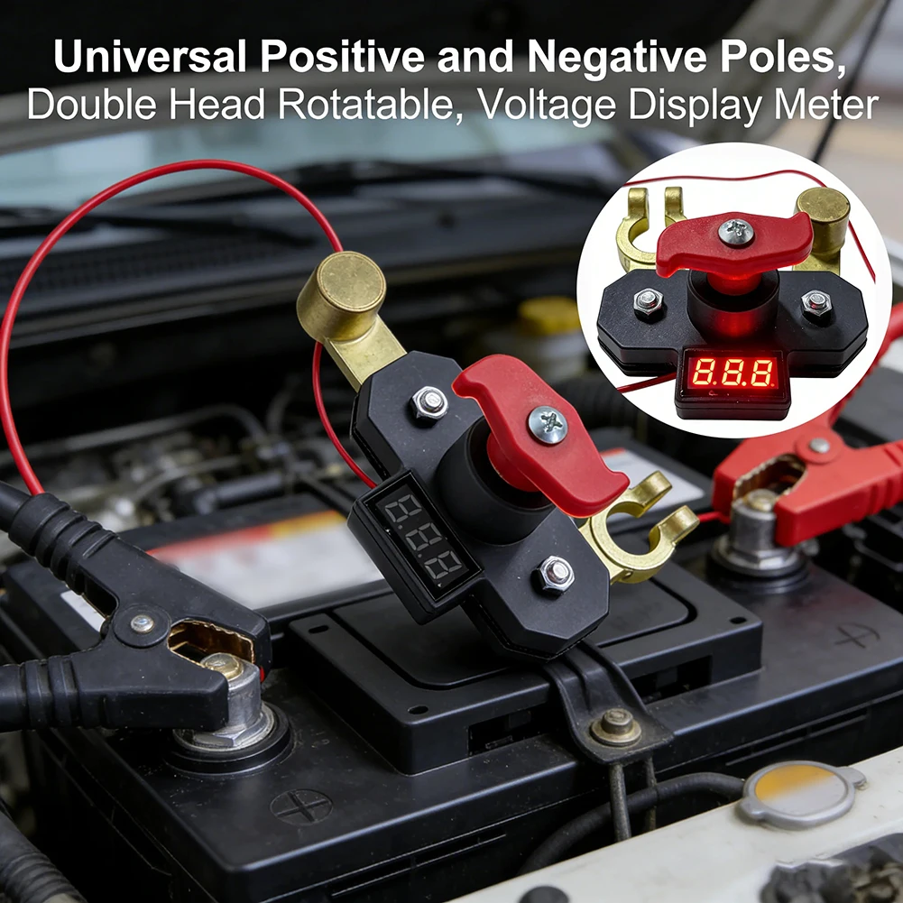 High-Conductivity Copper Car Battery Disconnect Switch with LED Voltage Display for 12V 24V Vehicles Rotating Joint Structure