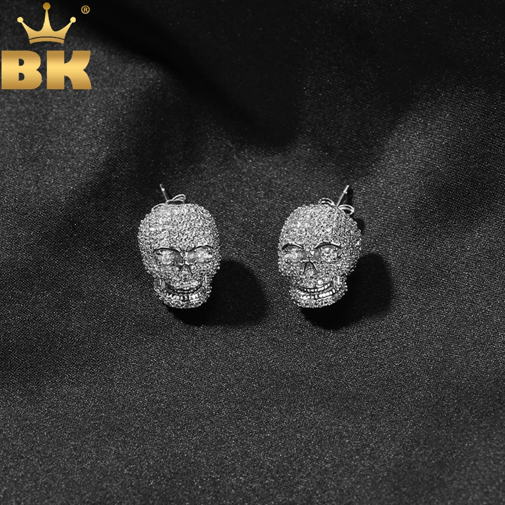 THE BLING KING-Boucles d'Oreilles Crâne pour Homme, Créative, Glacé, Cubique, Contre-indiqué, Punk, Modules, Seton, Cool, Hip Hop, Bijoux d'Halloween