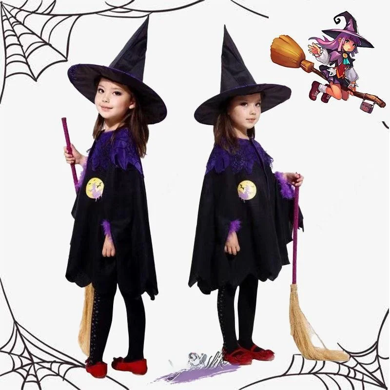 

Halloween Children's Witch Costume Set Performance Cloak Daughter's Performance Outfit Little Witch Family Performance Set