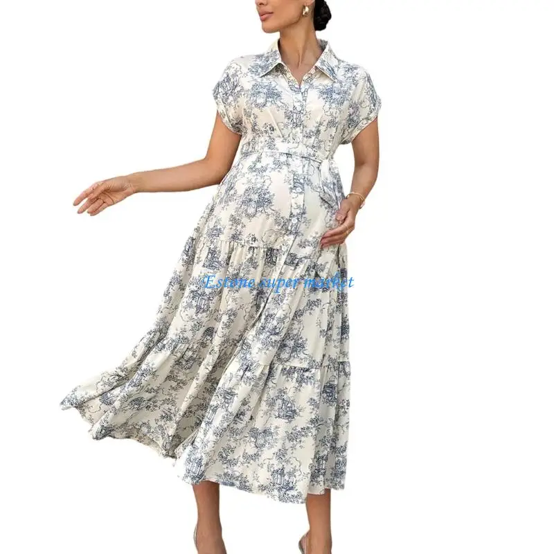 090B Beautiful Pregnancy Shirt Dress With Flared Hem Stylish Suitable For Various Occasion Fashionable Dress