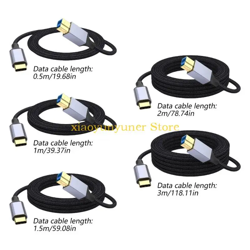 Nylon Braided USB B To Type C Cable Office Use For Printers Docking Stations P9JB
