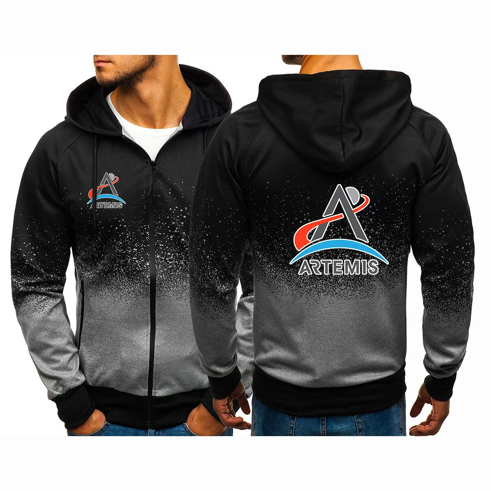 Trendy Zipper Hoodies Men's 2026 Artemis Program Logo Print Spring And Autumn New Gradient Color Hooded Coat Streetwear Jacket