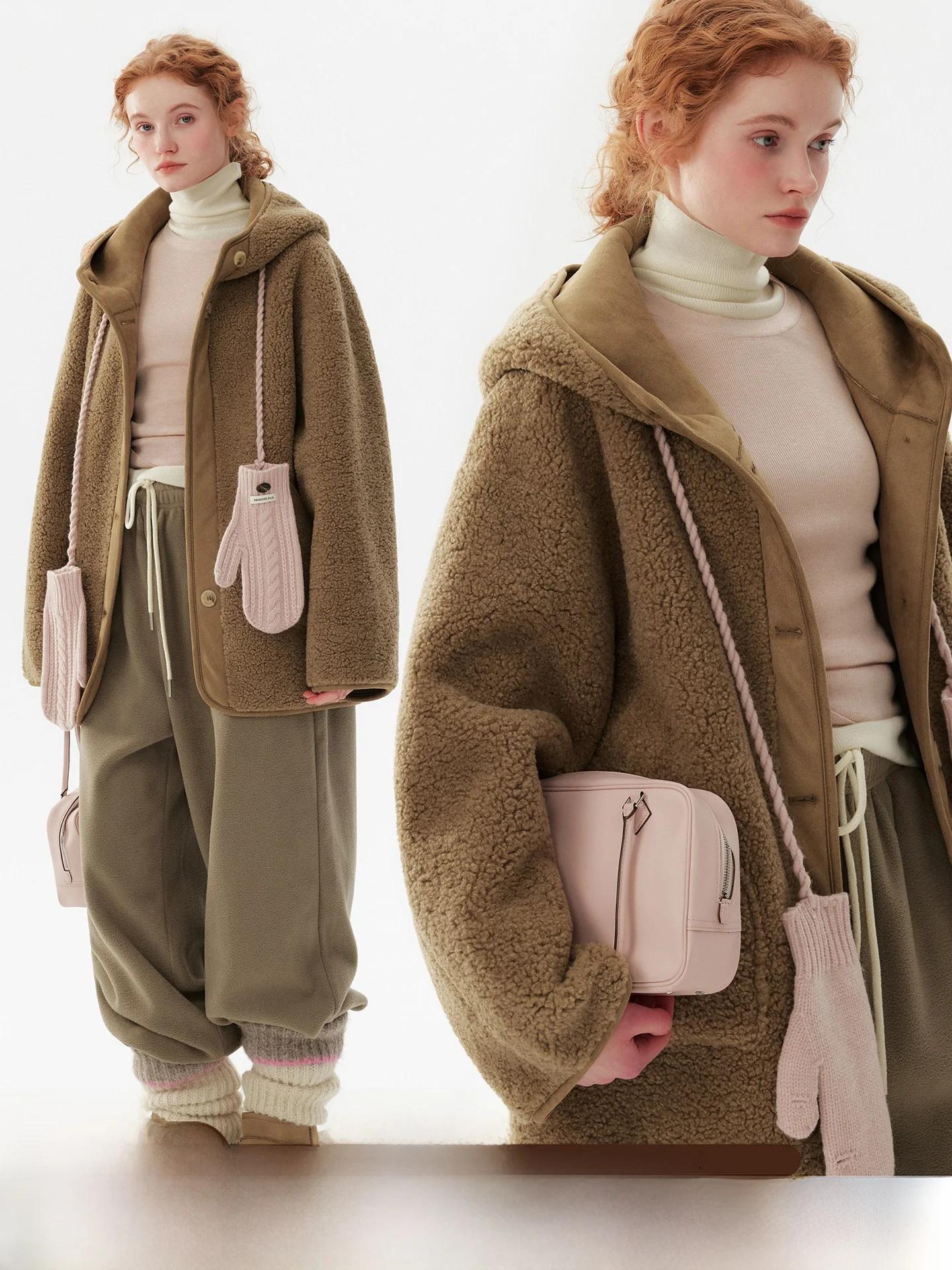 

Retro Camel Color Hooded Fur Jacket Women's Winter Small Size Lamb Fur Jacket plus Size Polyester Fiber Warmth Long Sleeve Coat