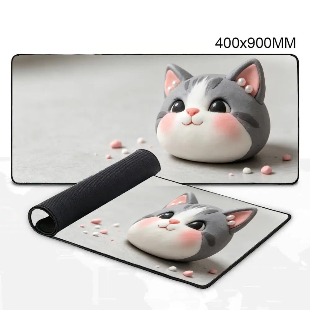 Soft Blush Cat Head Mouse Pad Pearl Inlay Minimalist Background Large Desk Mat Casual Gaming Home Daily Use