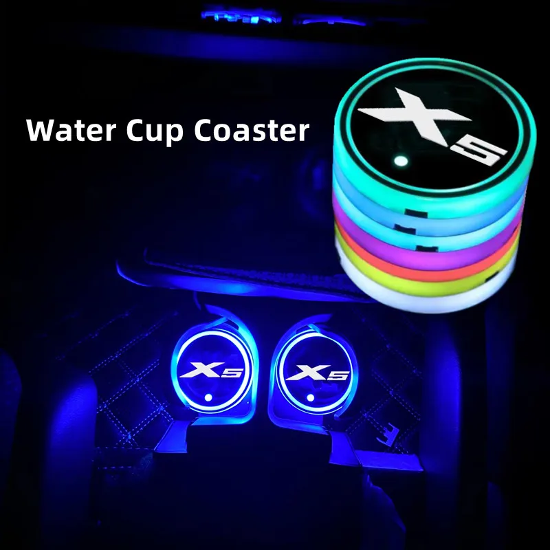 

Luminous Car Water Cup Coaster Holder 7 Colorful USB Charging Car Led Atmosphere Light For Bmw X5 E53 E70 F15 G05 Accessories