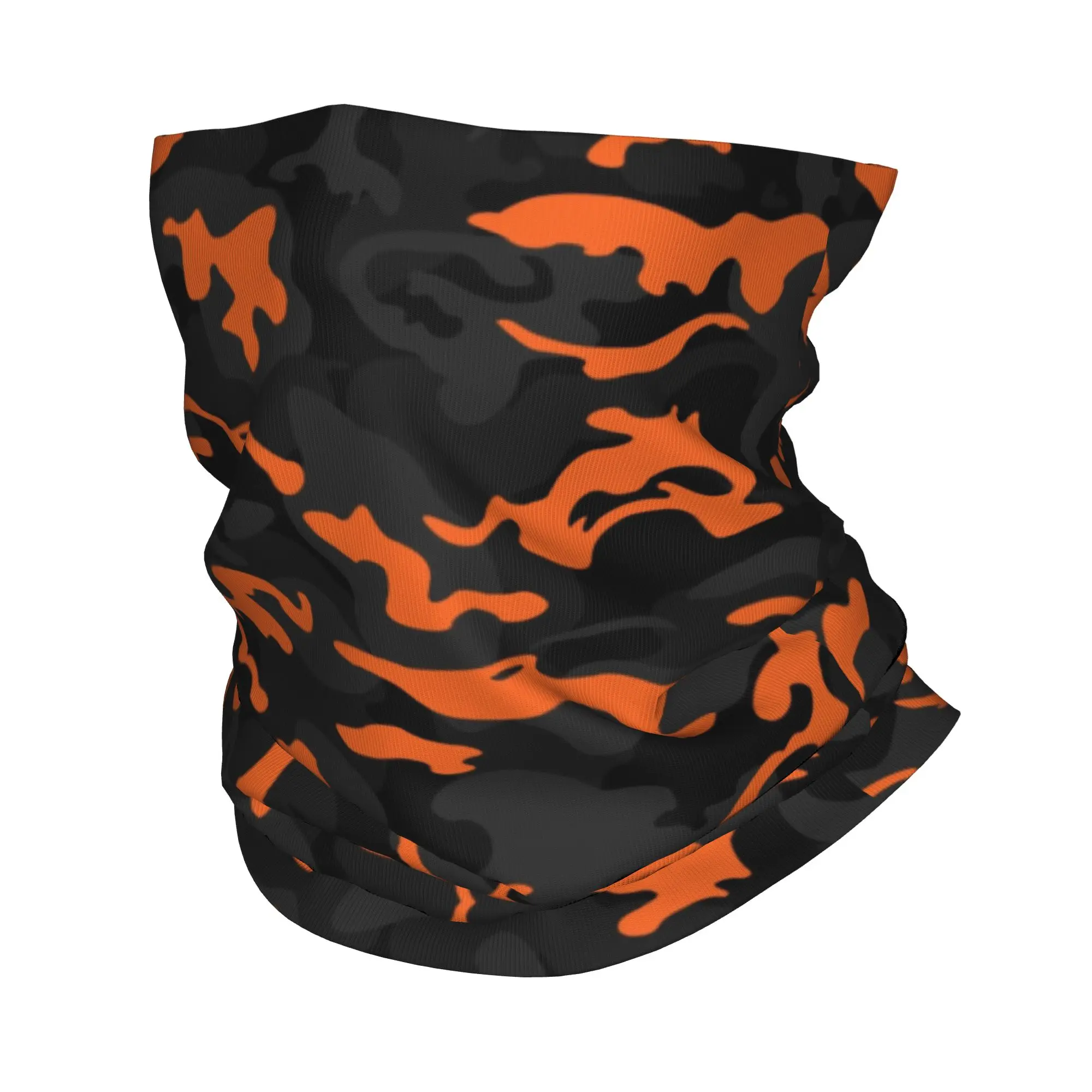 Custom Camo Style Black Orange Camouflage Bandana Neck Gaiter for Hiking Running Men Women Wrap Scarf  Headband Warmer