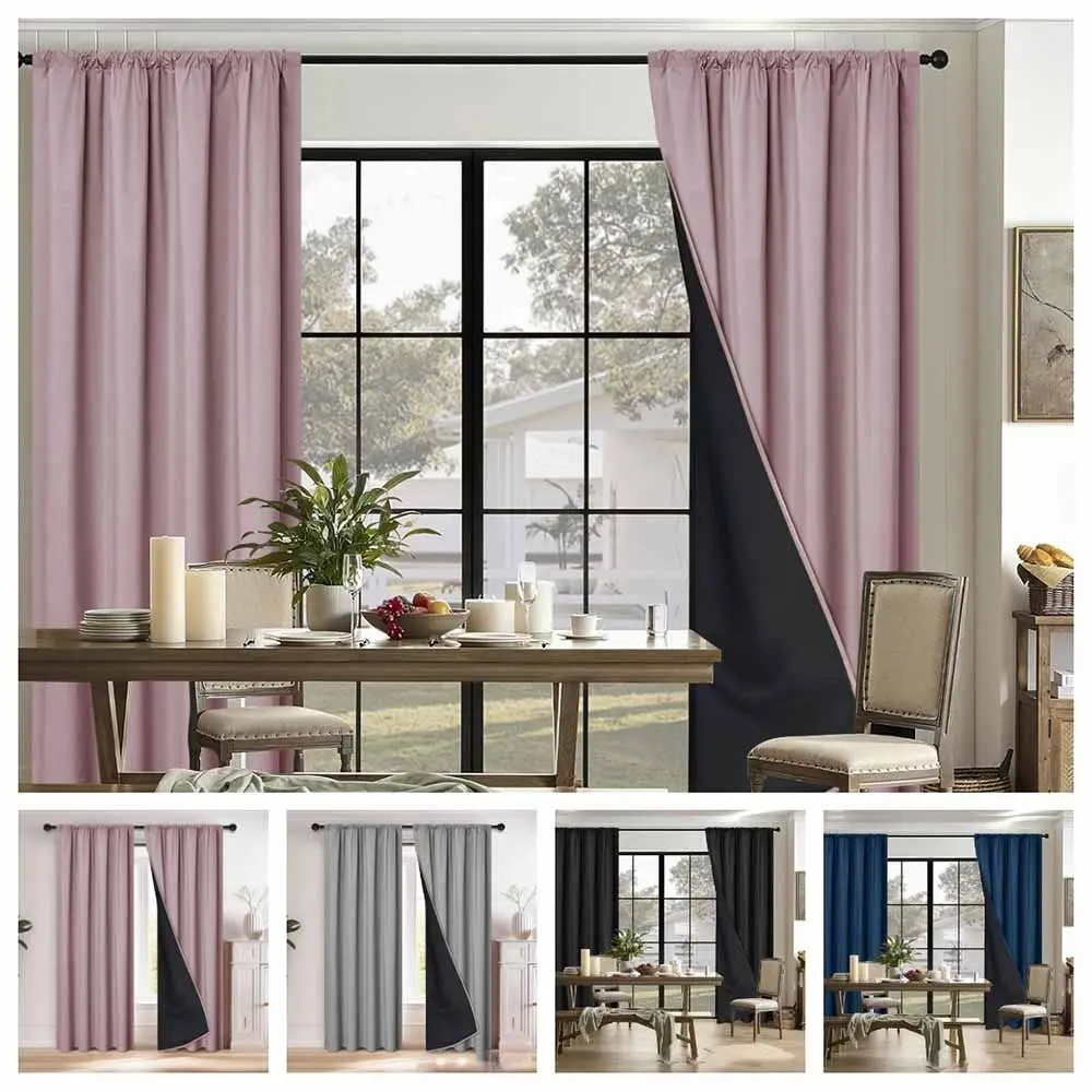 Sunshade Blackout Curtain Coated Lining with Rod Pocket Window Curtain Easy To Stall 100 x 200cm Curtains for Bedroom Bathroom