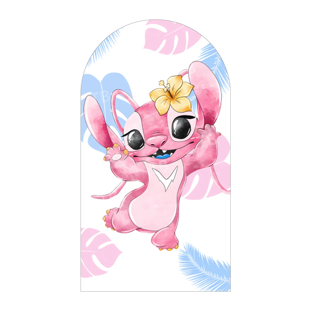 غطاء خلفية على شكل قوس TB Lilo and Stitch لحفلات أعياد ميلاد الأطفال، صورة لطيفة لحفلة استقبال المولود الجديد، ديكور خلفية من القماش المرن #3