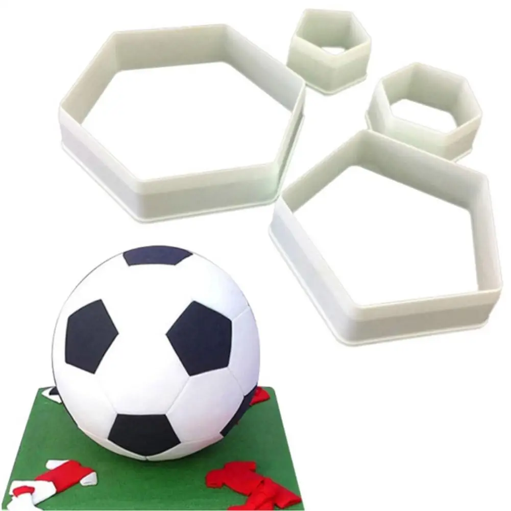 4Pcs Soccer Cake Molds Hexagon Football Cookie Cutter Sugar Fondant Cake Decoration Mold Kitchen Accessories Tools