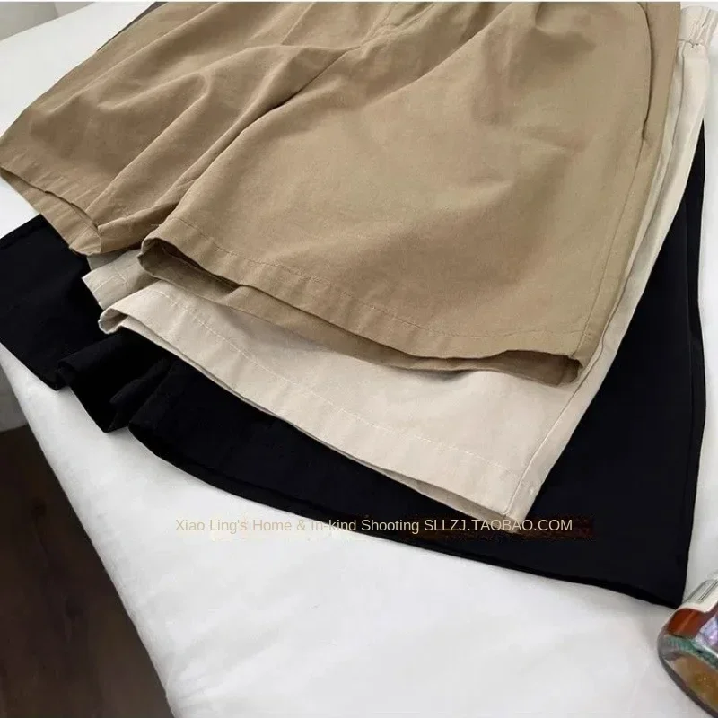 اليابانية الرجعية واسعة الساق العمل السراويل النسائية الدعاوى و اقتصاص السراويل الصيف فضفاضة عادية مستقيم الساق منتصف السراويل الملابس العصرية #5