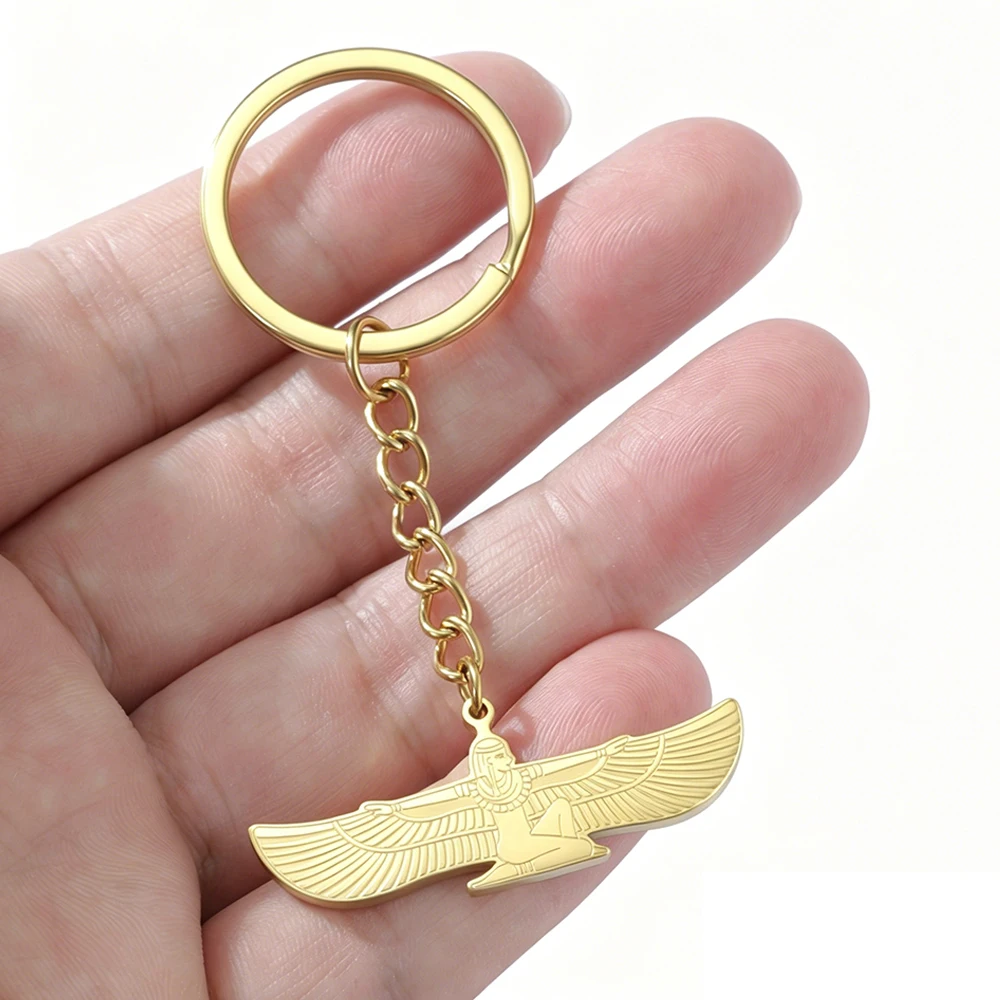 Egyptian Goddess Isis Winged Keychain Stainless Steel Spiritual Protection Ancient Egypt Mythology Jewelry Amulet Key Holder