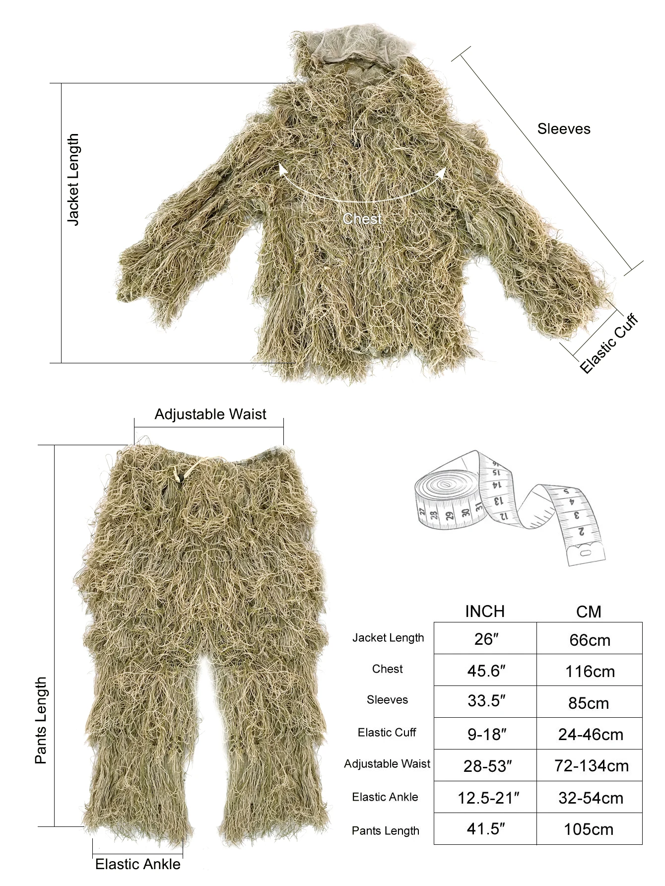 3D zwiędłe strój Ghillie trawy 4 szt. Snajperski odzież kamuflująca taktyczny kombinezon myśliwski odzież myśliwska dla ptaków