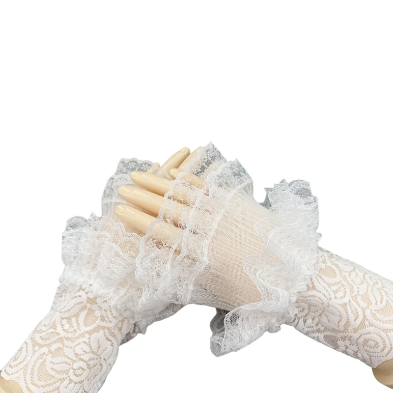 Paired Wrist Warmer Ruffled False Cuffs Lace for Princess Sweater Decorative