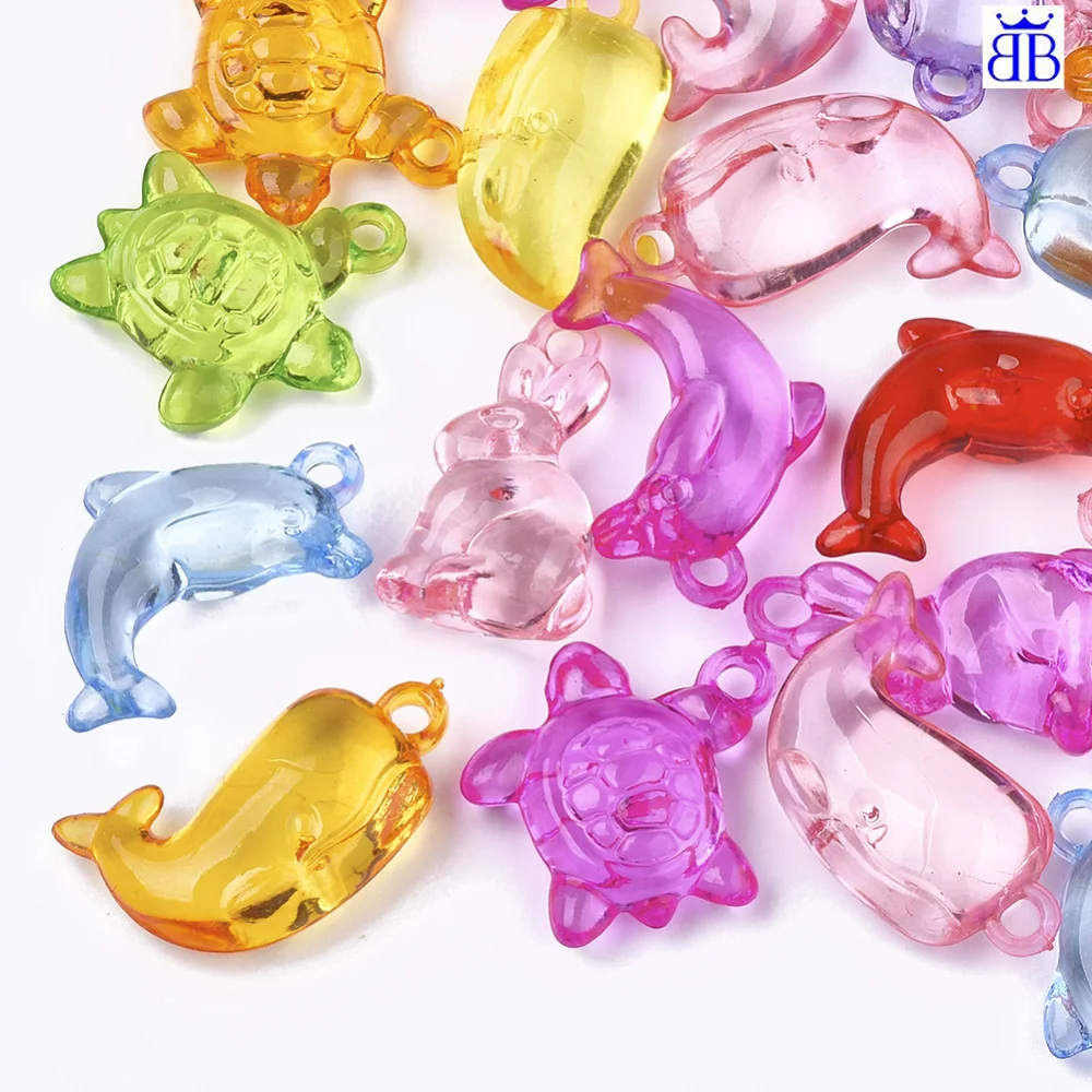 20PCS Transparent Acrylic Pendants Animal Mixed Shapes Mixed Color 24~30x15~23x7~8mm Hole: 2mm