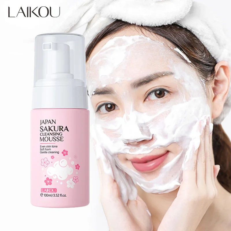 LAIKOU Cherry Blossom Cleansing Mousse Deep Gentle Moisturizing Foam Cleanser Facial for Women 100ml