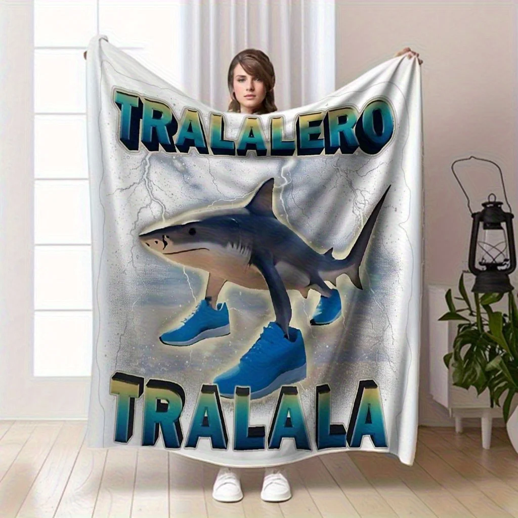 Personalized Shark Tralalero Blanket Name Funny Art Soft Fleece Throw Gift Home Decor Humor Theme