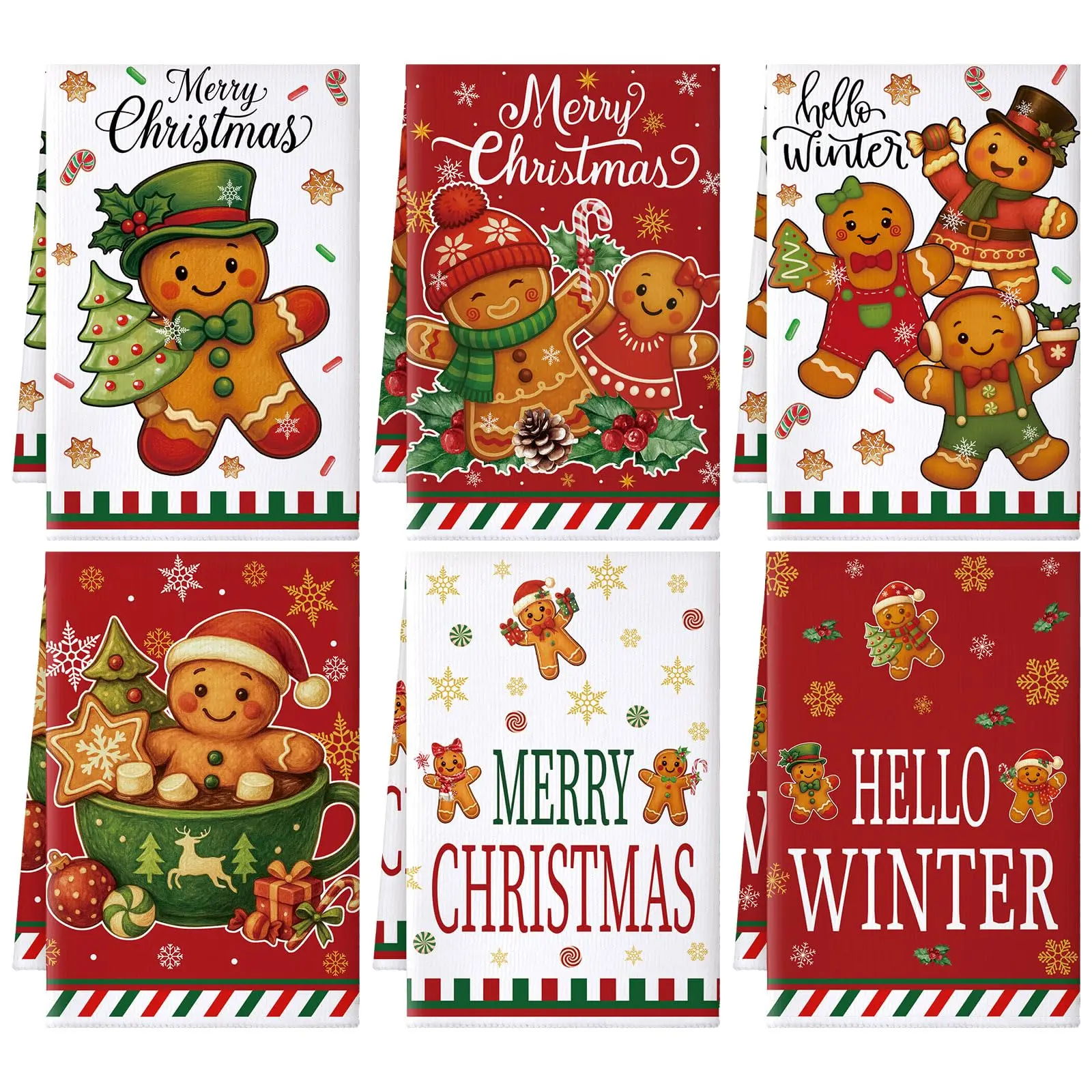 2Pcs Christmas Kitchen Towels (40x60cm) - Funny Gingerbread Design, Decorative Hand/Tea Cloths for Cooking, Kitchen/Bathroom