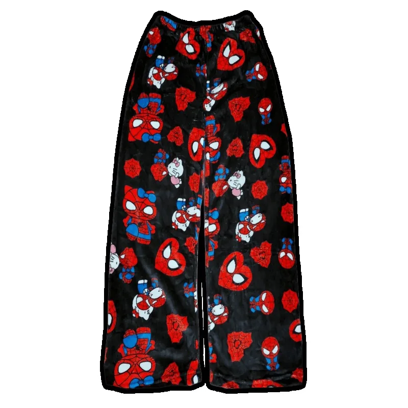 Men Women Hello Kitty Crossover Flannel Pajama Pants Autumn Winter Warm Soft Loungewear Cute Heart Cartoon Couple Home Wear