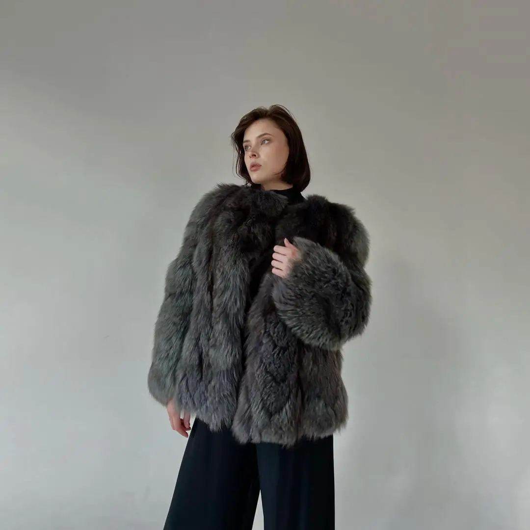 Fashion Women Real Fox Fur Coats Winter Genuine Fur Warm Thick Jacket Overcoat Female Elegant Natural Fur Coat