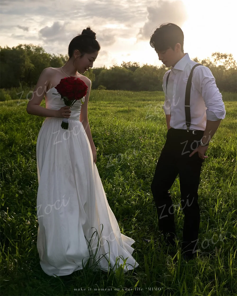 Zoci エレガントなストラップレスタフタ結婚披露宴ドレス韓国写真撮影フロアシンプルなブライダルドレスコルセットバックカスタマイズ