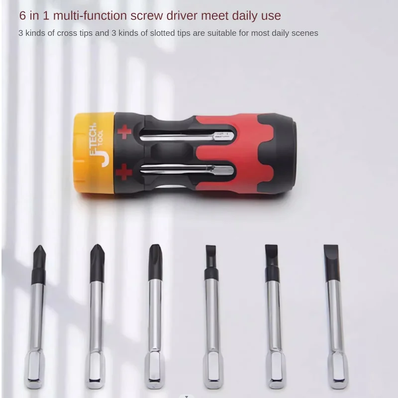 Jetech Screwdriver 6 in 1 Stubby Mut-bit Ratchet Pocket Screwdriver 6in1 Quick Change Magnetic Screwdriver Tips DIY Durable Tool