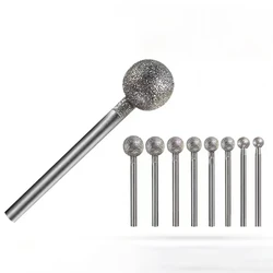 Bola esférica de punta de molienda de diamante, 0,5mm-12mm, vástago de 2,35/3mm, aguja F, cabeza redonda, herramientas de tallado de Jade de vidrio