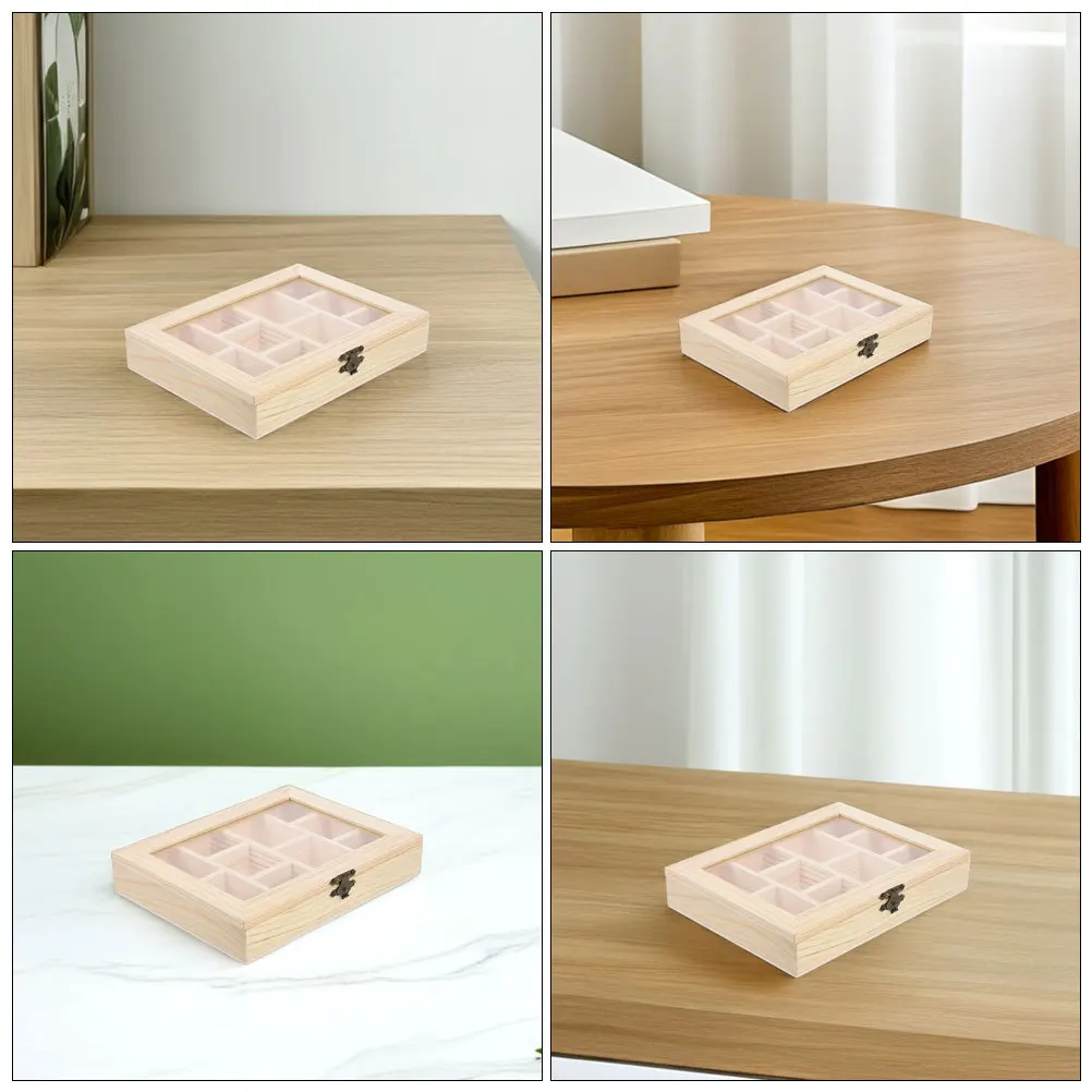 

2pcs Diy Wooden Jewelry Storage Box 10-Compartment Transparent Lid Natural Wood Craft Organizer For Kids School Art Class