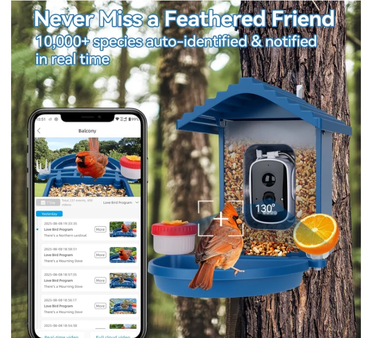 Smart Bird Feeder with Camera, 2K HD AI Identify Birds Species, Bird Watching Camera with Solar Panel, White Elephant Gifts