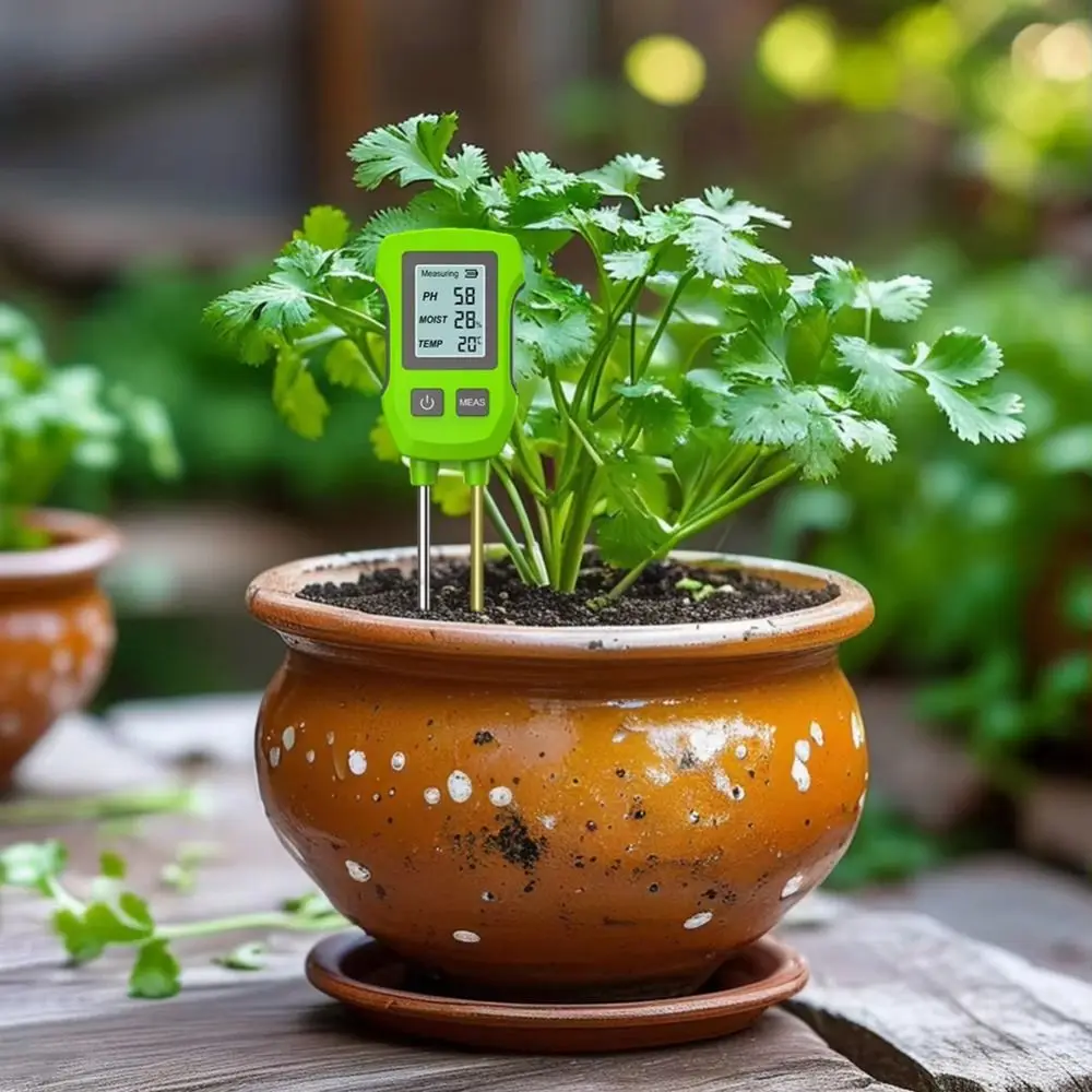 جهاز اختبار التربة عالي الدقة شاشة LCD شاشة ديجيتال PH/الرطوبة/مقياس الحرارة مستشعر معدني مقاوم للحرارة