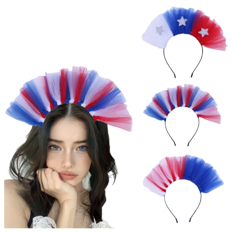 Independence Day Celebration Headband Carnivals Patriotics Three Color Mesh Hairhoop Family Gathering July4th Headwear