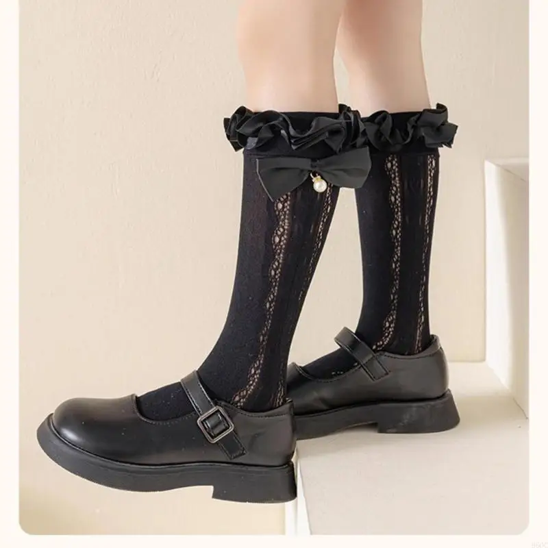 

96GC 1 Pair Kids Stockings Soft and Comfortable Girls Long Socks Fashionable In Tube Socks for Daily Wear and Special Event