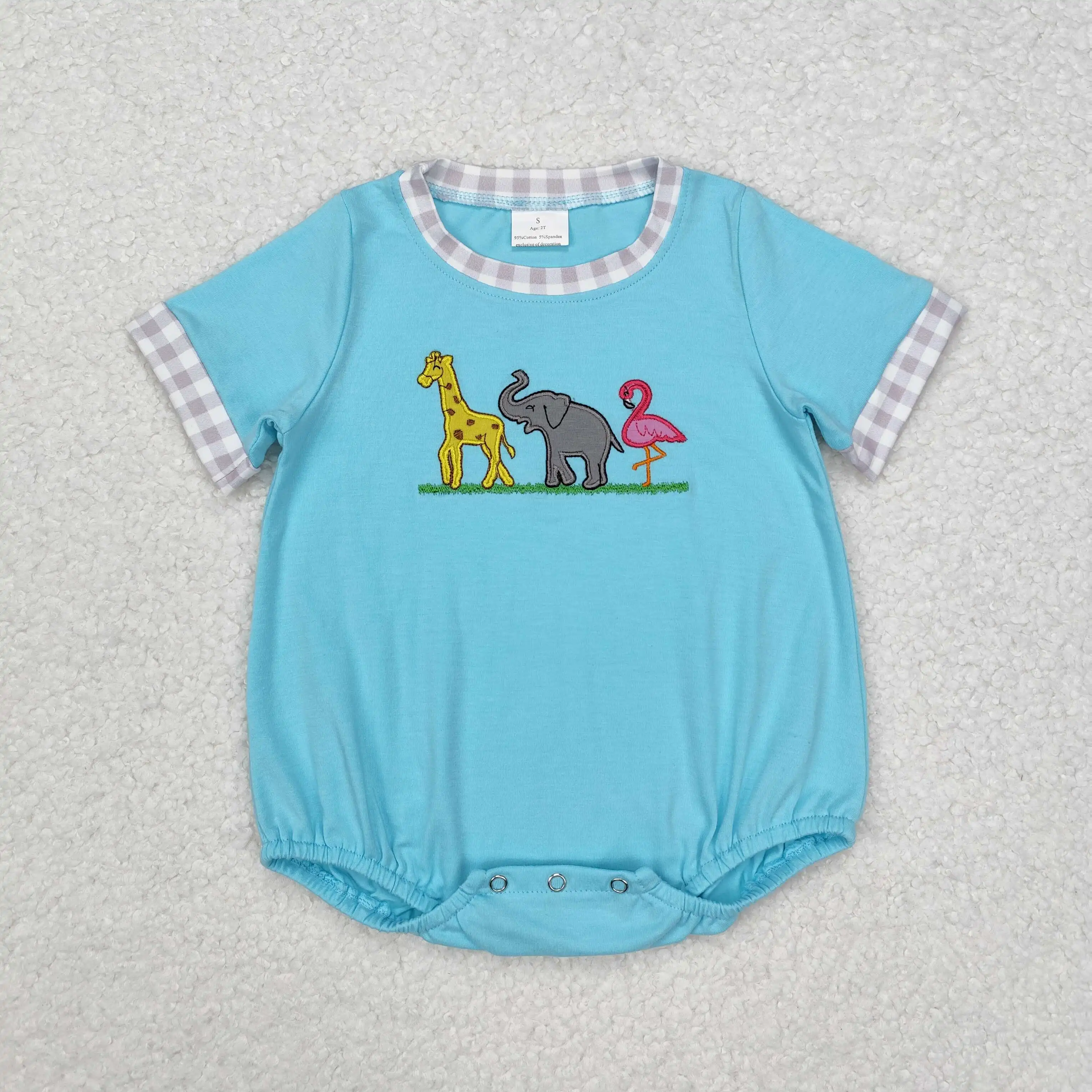 Wholesale Baby Boy Short Sleeves Newborn Toddler Green Embroidery Fishing Bubble Daddy Romper Kids Children Infant Jumpsuit